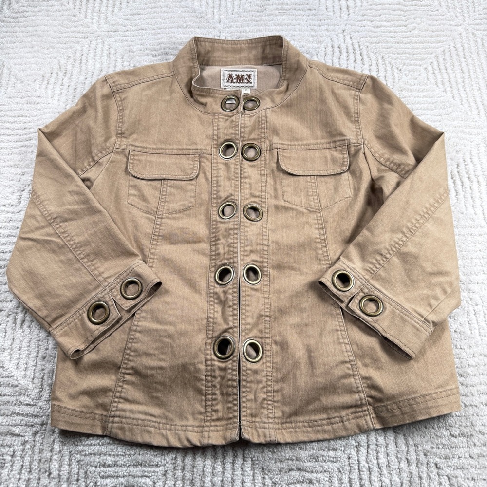 AMI Utility Jacket Women's XL Tan Grommet Military Y2K Steampunk Safari Edgy